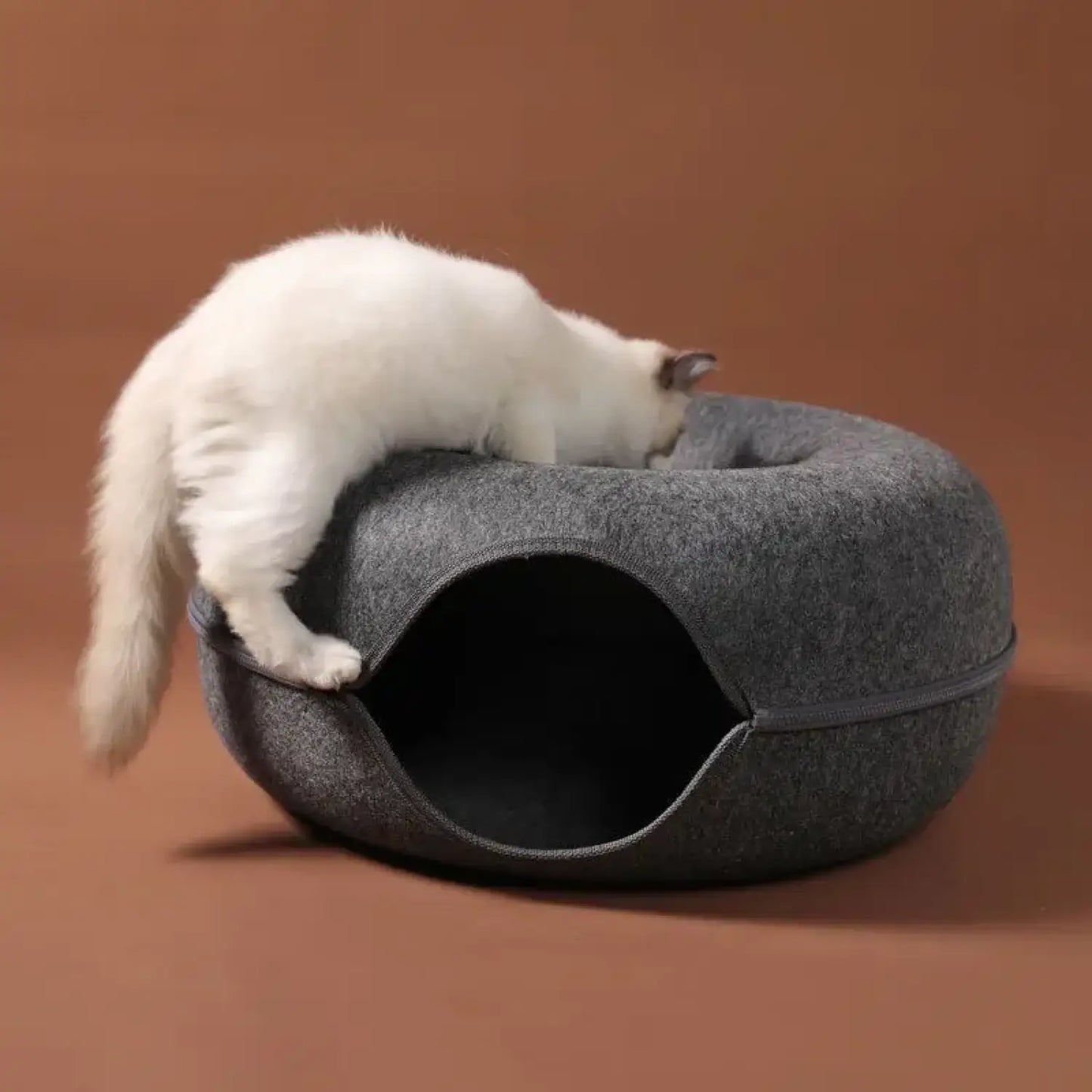 Cat Tunnel Bed with Cozy Felt Donut Design for Indoor Fun