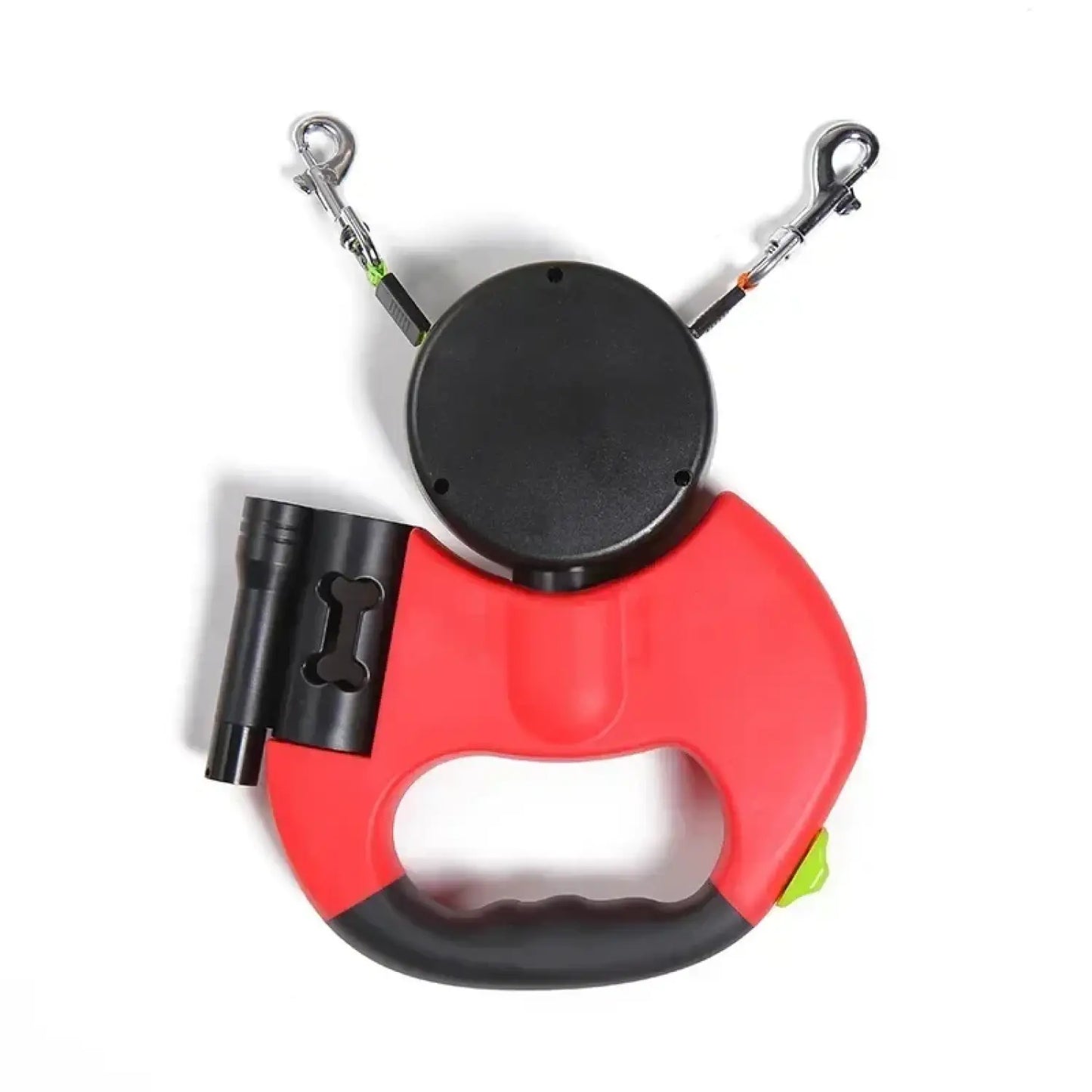 LED Retractable Dog Leash – Dual Lead with Light & Waste Bag Holder - Red / 3M