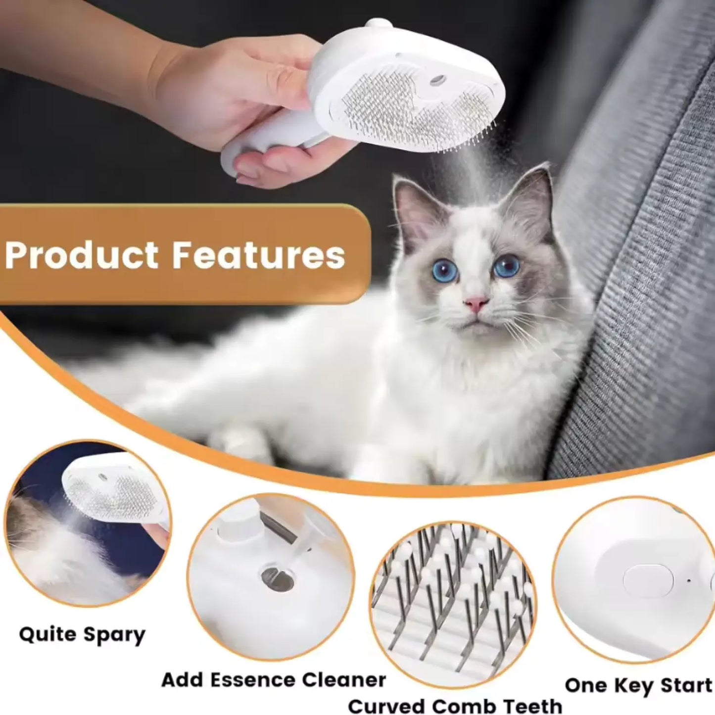 2-in-1 Dog Grooming Comb with Spray for Detangle Clean & De-Shed - Grooming Comb