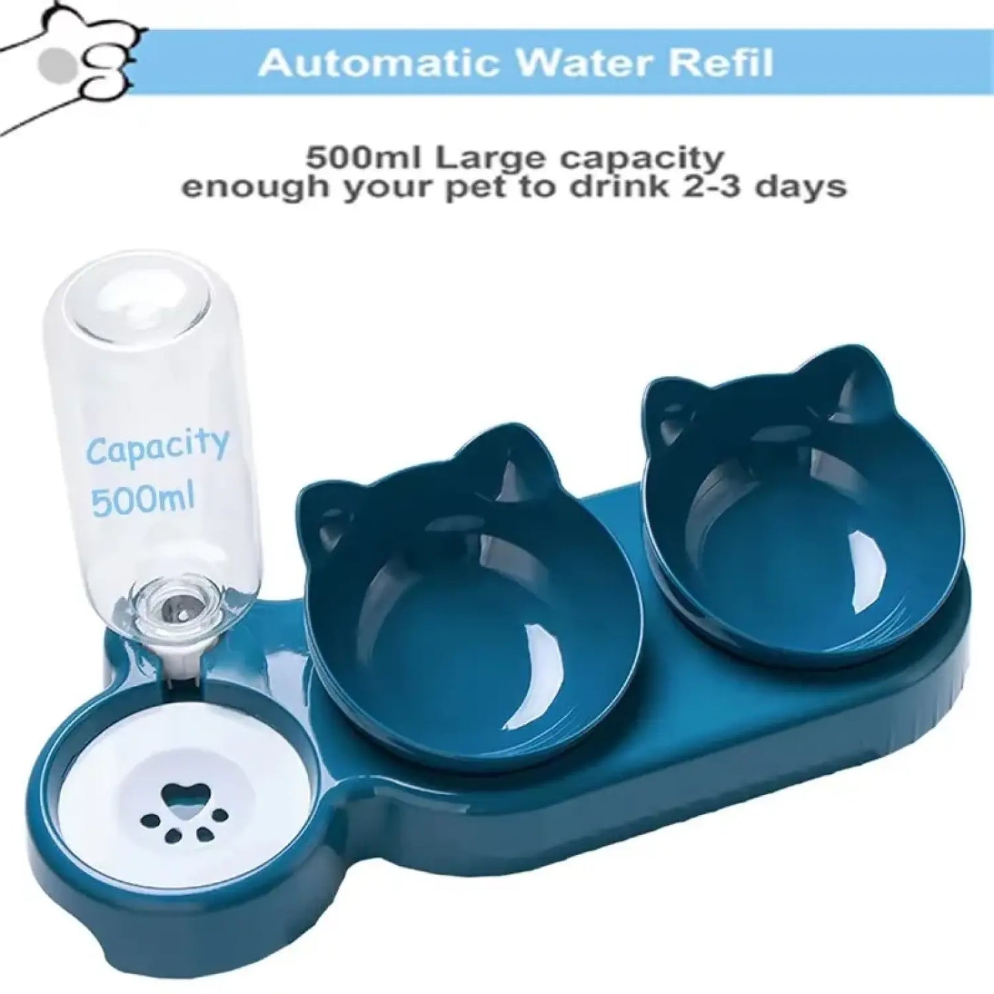 3-in-1 Tilted Pet Bowl Feeder for Cats - Deep Blue / M