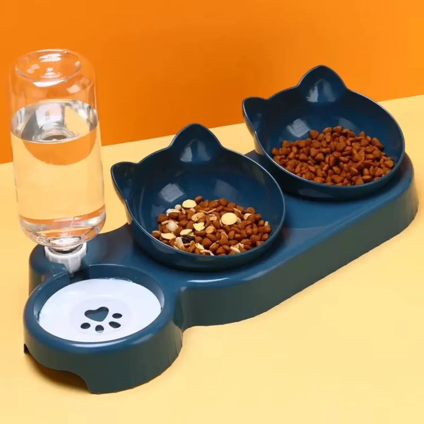 3-in-1 Tilted Pet Bowl Feeder for Cats - Deep Blue / M