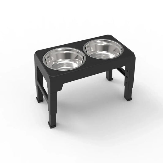 Adjustable Elevated Dog Feeder with Double Stainless Steel Bowls - Black / 2 Stainless Steel - Dog Feeder