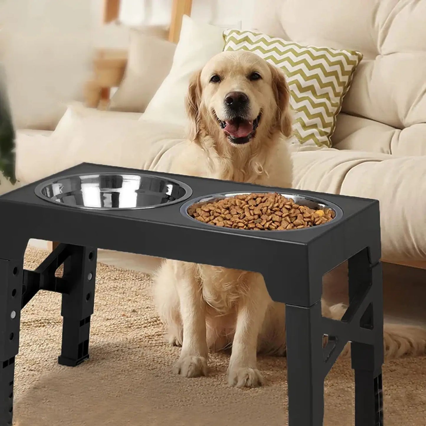 Adjustable Elevated Dog Feeder with Double Stainless Steel Bowls - Dog Feeder