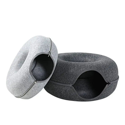 Cat Tunnel Bed with Cozy Felt Donut Design for Indoor Fun