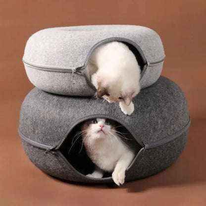 Cat Tunnel Bed with Cozy Felt Donut Design for Indoor Fun