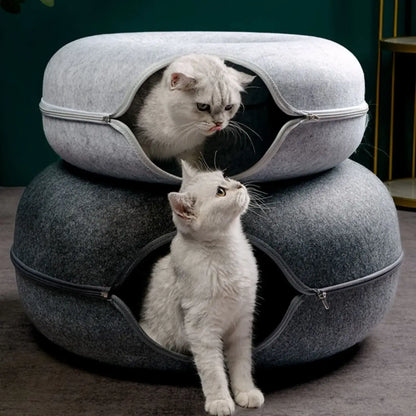 Cat Tunnel Bed with Cozy Felt Donut Design for Indoor Fun