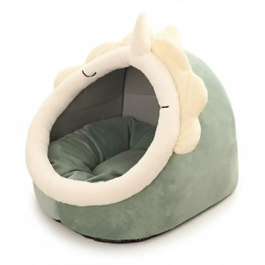 Dinosaur-Themed Dog Bed – Plush Pet House with Toy - Beds & Blankets