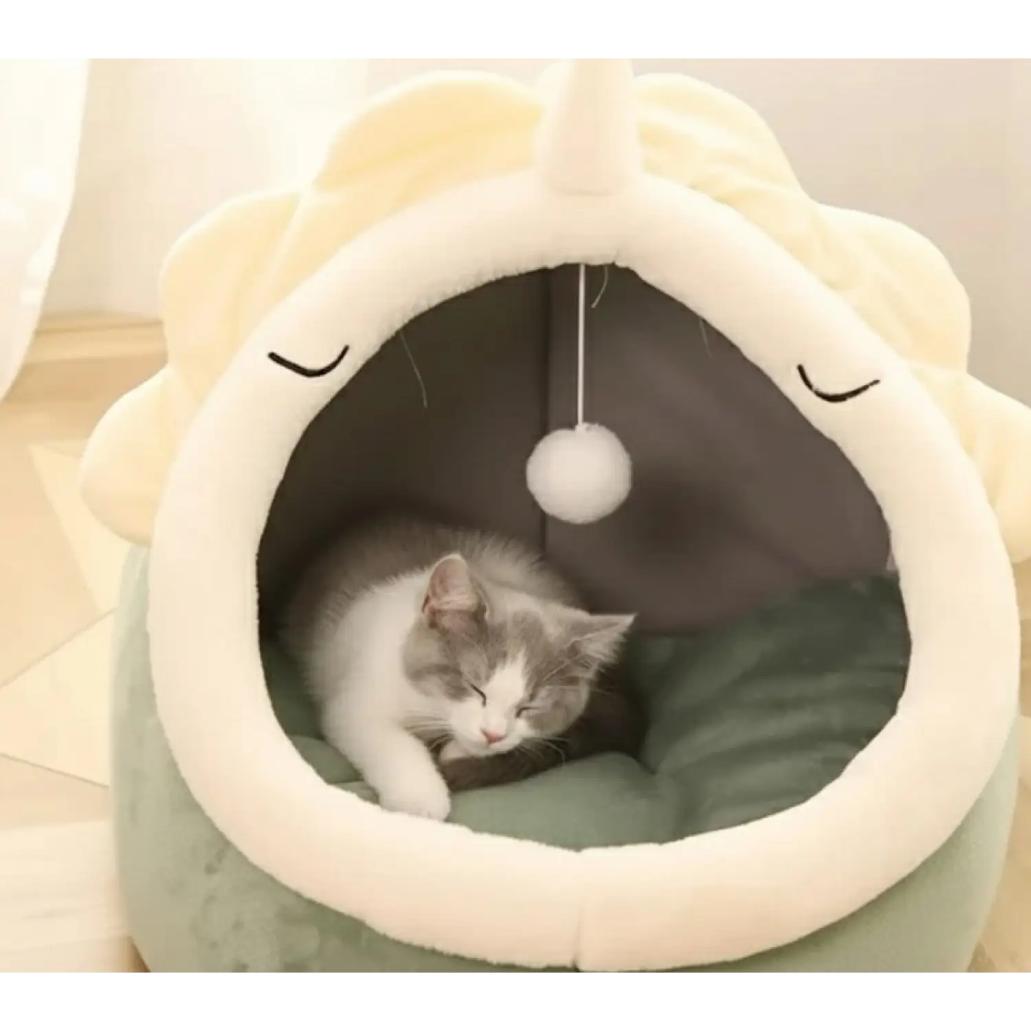 Dinosaur-Themed Dog Bed – Plush Pet House with Toy - Beds & Blankets