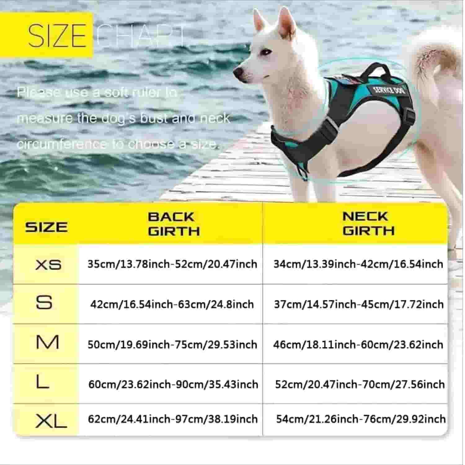 Reflective service dog harness sizes