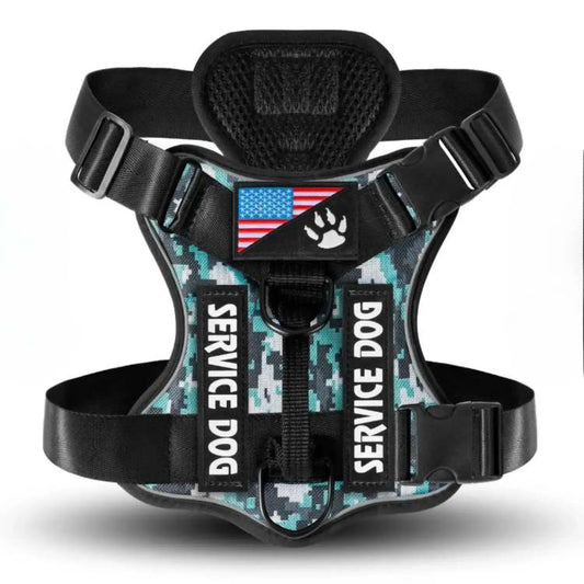 Reflective Service Dog Harness with 5 Patches - Adjustable and Comfortable Fit - Army Green / XS - Dog Harness