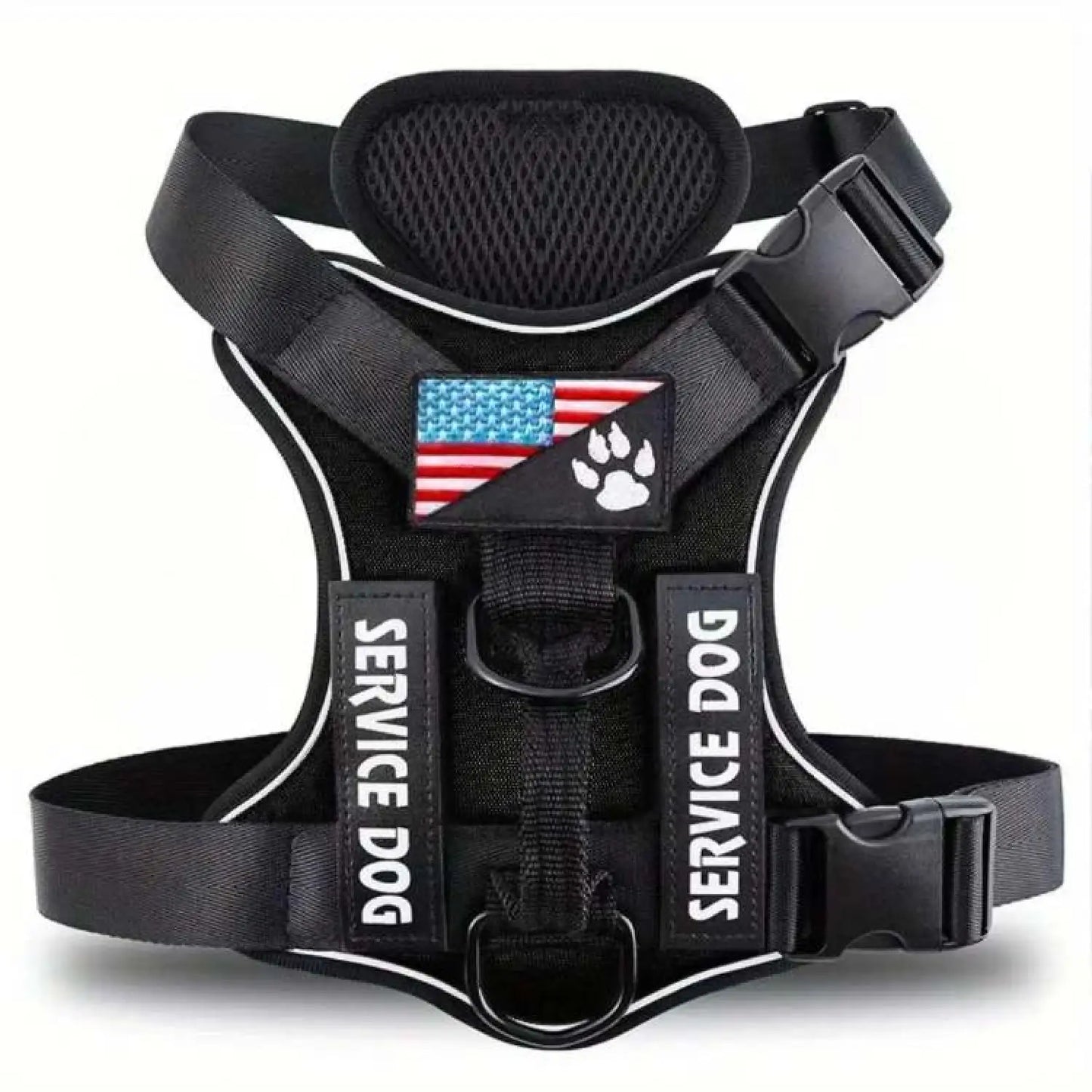 Reflective Service Dog Harness with 5 Patches - Adjustable and Comfortable Fit - Black / XS - Dog Harness