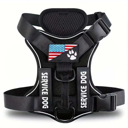 Reflective Service Dog Harness with 5 Patches - Adjustable and Comfortable Fit - Black / XS - Dog Harness