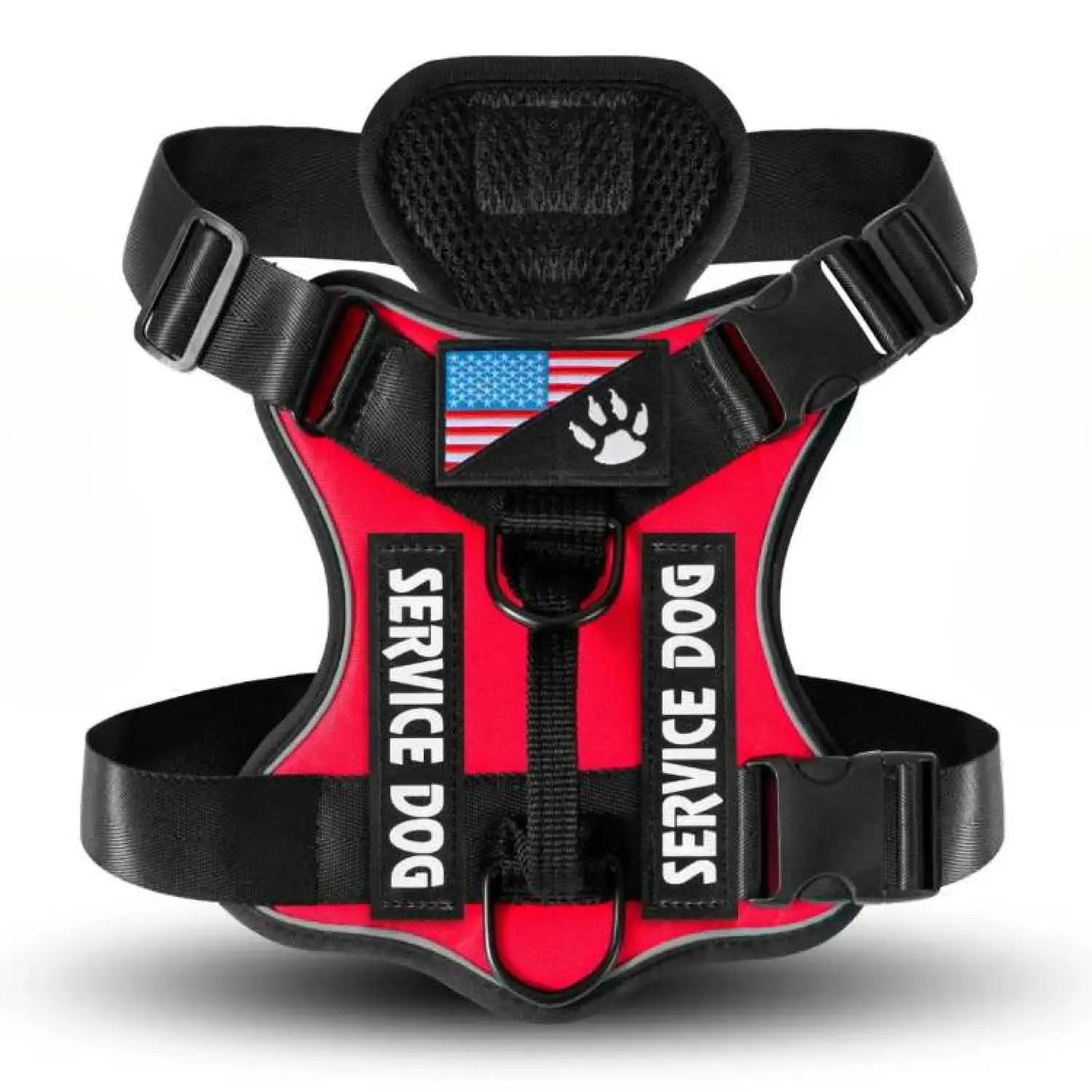 Reflective Service Dog Harness with 5 Patches - Adjustable and Comfortable Fit - Red / XS - Dog Harness