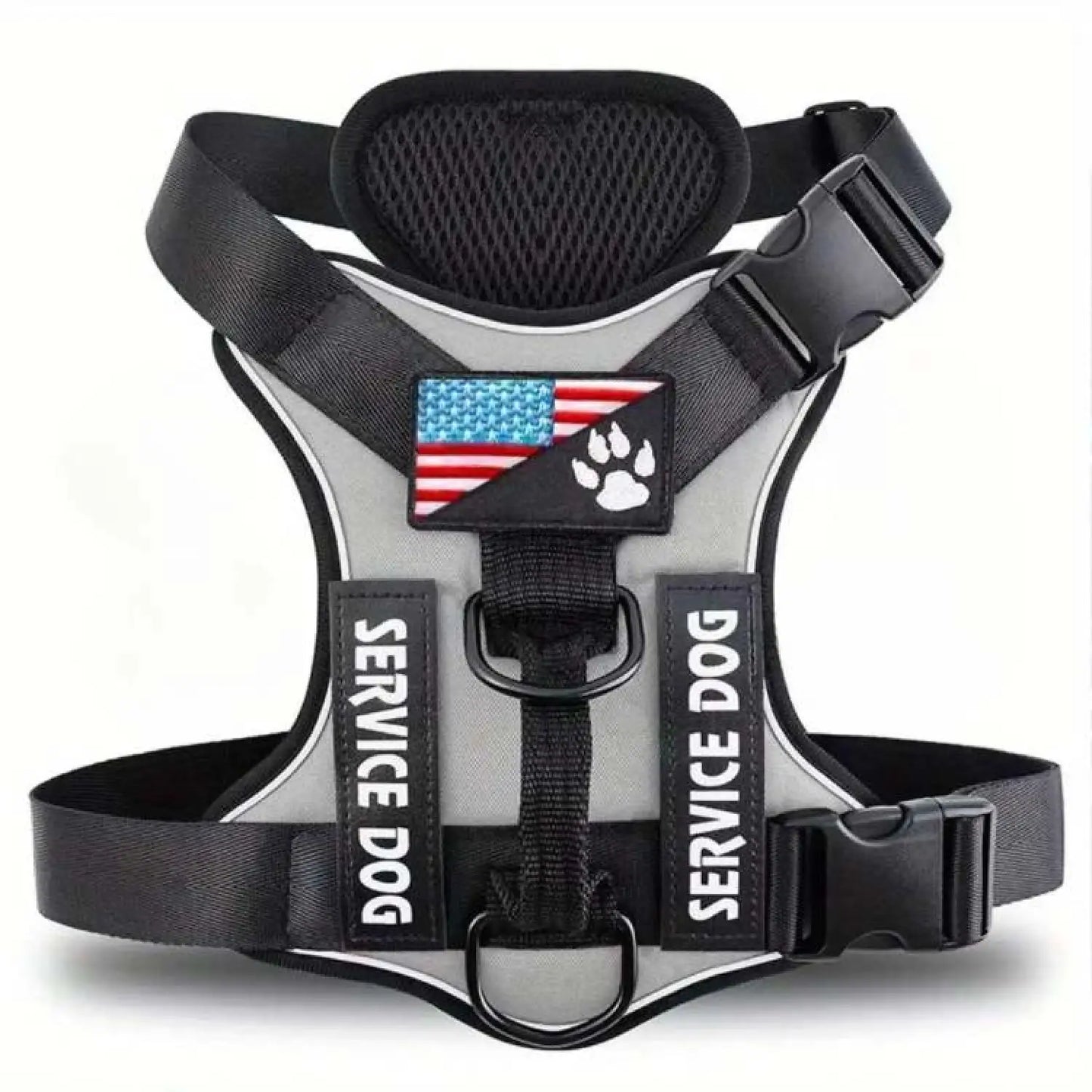 Reflective Service Dog Harness with 5 Patches - Adjustable and Comfortable Fit - Gray / XS - Dog Harness