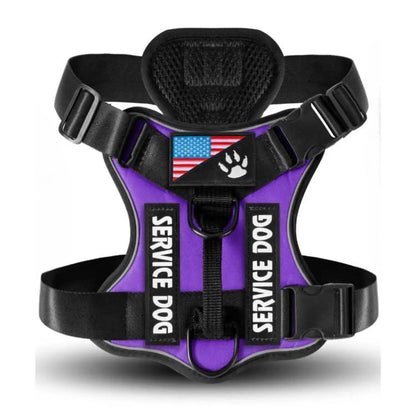 Reflective Service Dog Harness with 5 Patches - Adjustable and Comfortable Fit - Purple / XS - Dog Harness