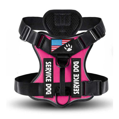 Reflective Service Dog Harness with 5 Patches - Adjustable and Comfortable Fit - Light Red / XS - Dog Harness