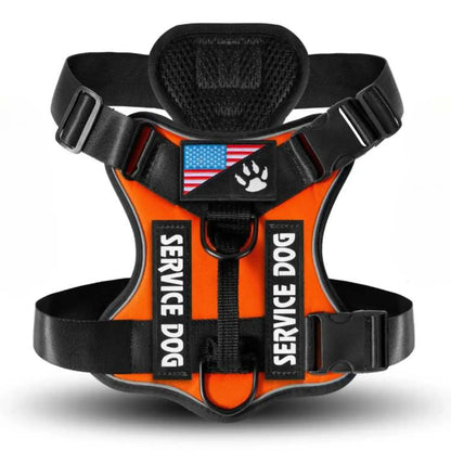 Reflective Service Dog Harness with 5 Patches - Adjustable and Comfortable Fit - Orange / XS - Dog Harness