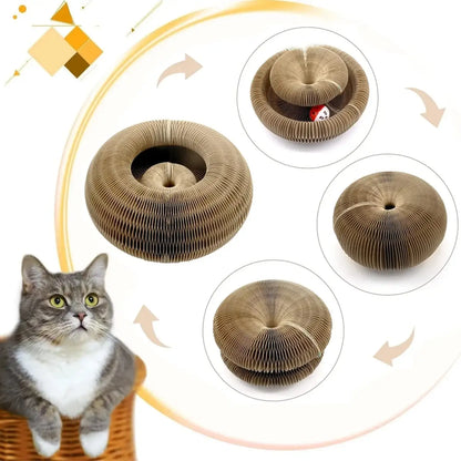 Round Cat Scratcher Toy with Interactive Ball Track - Camel