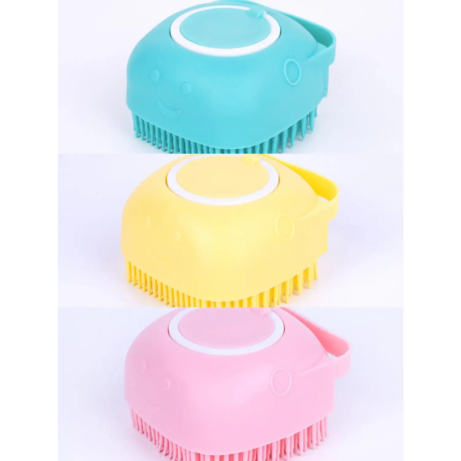 Soft Silicone Pet Grooming Gloves for Dogs Bathing and Massage - Blue & Yellow & Pink